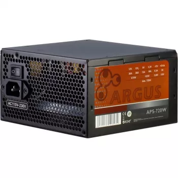 INTER TECH Argus APS-720W - fonte de alimentação (115-230 V, 20+4 pin ATX, 47-63 Hz, 12V1,+12V2,+3.3V,+5V,+5Vsb,12V, ativa, ATX, preto)