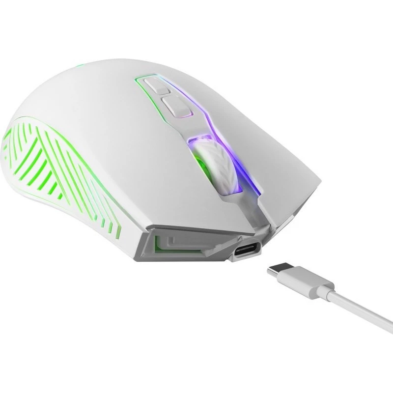 Rato gaming sem fios DEFENDER Pandora White – ambidestro, 3200 DPI, 6 botões, programável, ótico, USB