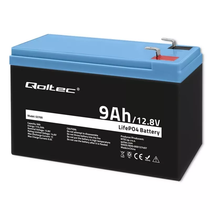 Bateria LiFePO4 Fosfato de ferro-lítio 12,8V 9Ah 115,2Wh