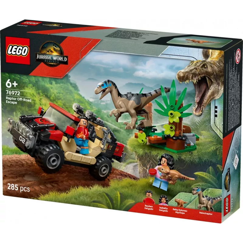 Conjunto de construção LEGO Jurassic World 76972 Raptor Off-Road Escape, 285 peças, 2 minifiguras, idade 6+