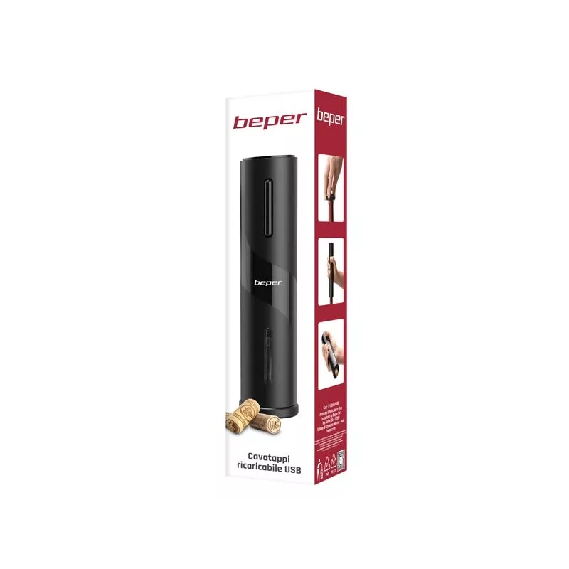 Beper P102ACP100 saca-rolhas elétrico recarregável, USB, preto