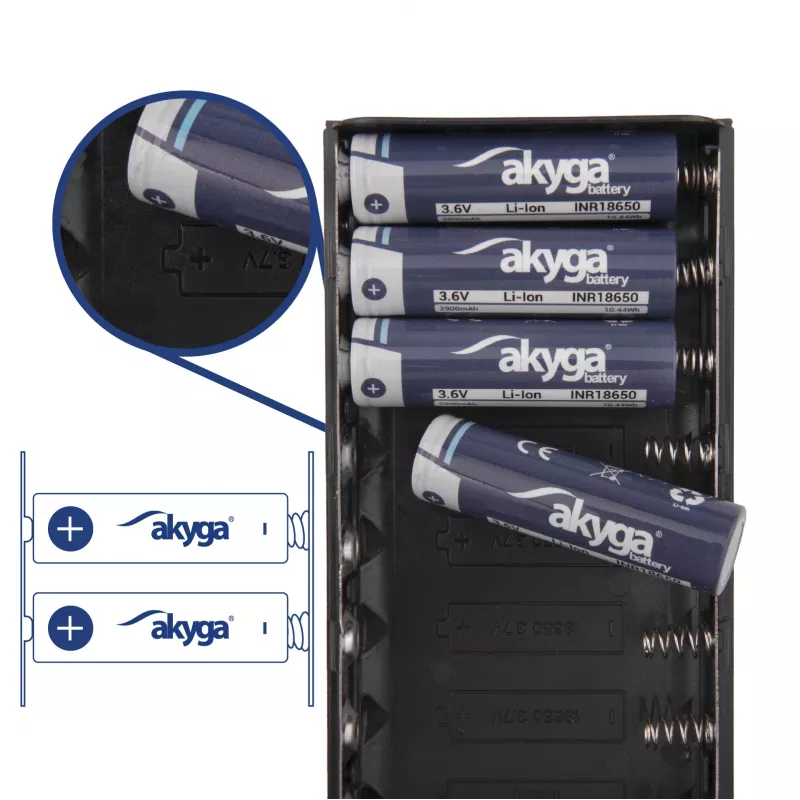 Akyga AK-BC-04 Caixa para power bank 20000 mAh, 8x 18650, 18W PD QC4+, USB-C, 2x USB-A, Lightning