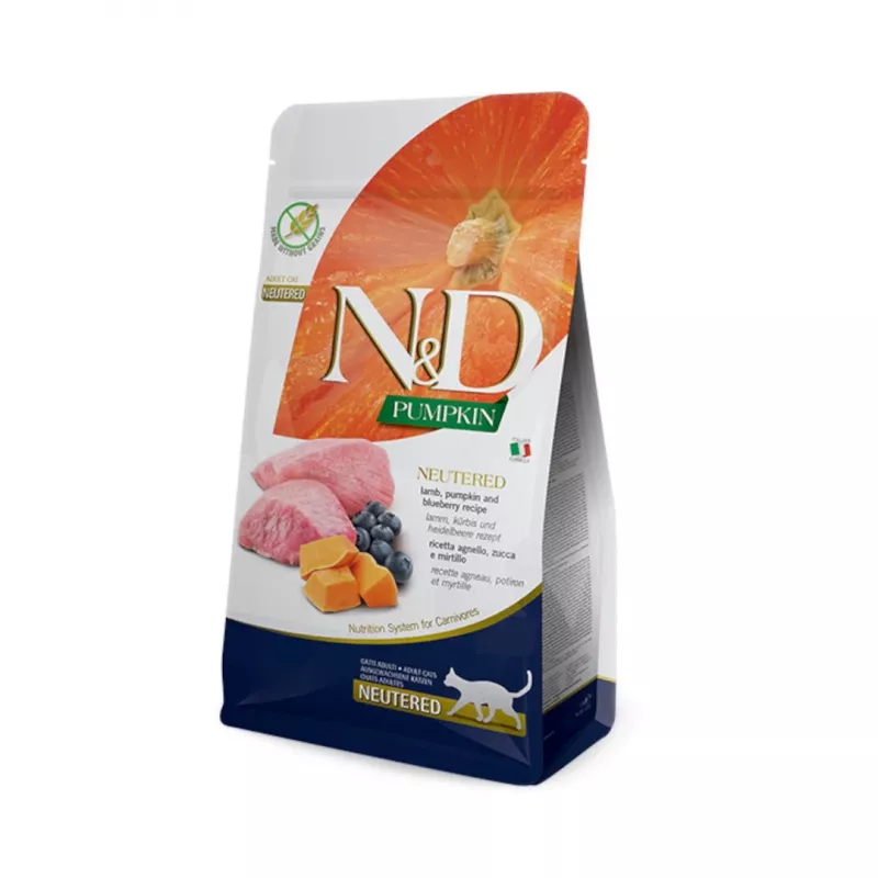 Alimento seco para gatos - FARMINA N&D CAT PUMPKIN LAMB&BLUEBERRY ADULT 300g