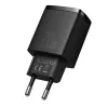 Carregador rápido USB de interior Baseus CCXJ-B01 – 2 portas (USB-C PD 20W + USB-A QC3.0 18W), 100–240 V, preto