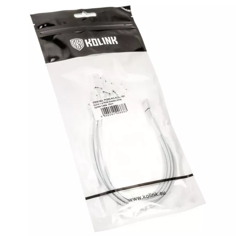 Cabo divisor de ventoinhas Kolink 1-4 PWM - 35cm, entrançado, branco (PGW-AC-KOL-161)