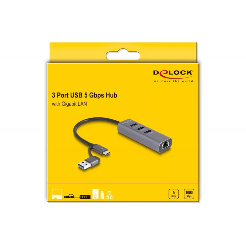 Estação de acoplamento e replicador de portas para portátil DeLOCK 64282 com fios USB 3.2 Gen 1 (3.1 Gen 1) Type-C cinzento (64282)