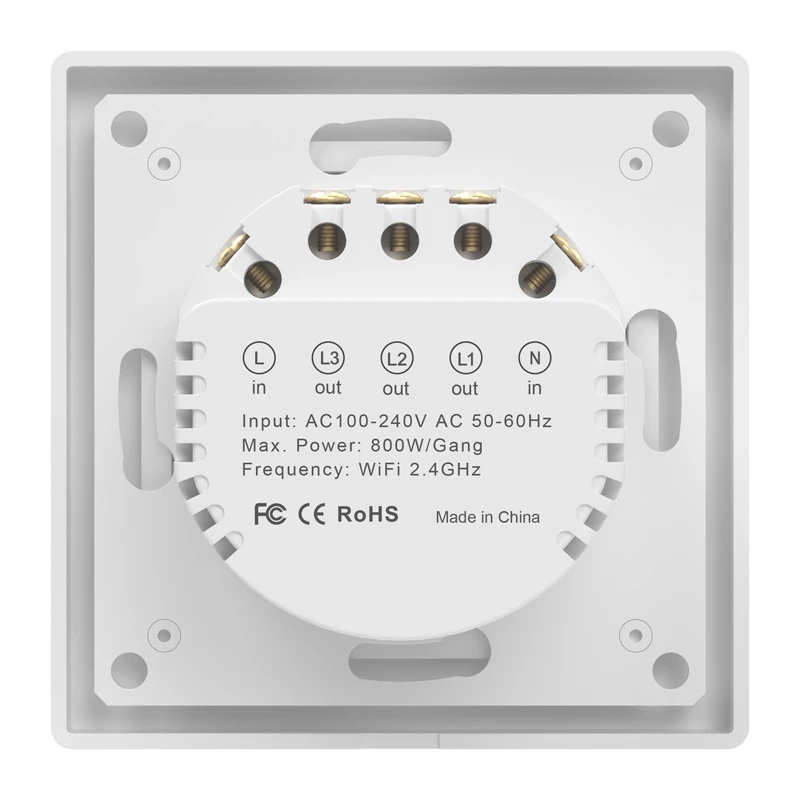 Avatto TS20-EU-W3 interruptor de luz tátil WiFi, 3 canais, AC 100-240V, 10 A, Tuya/Smart Life