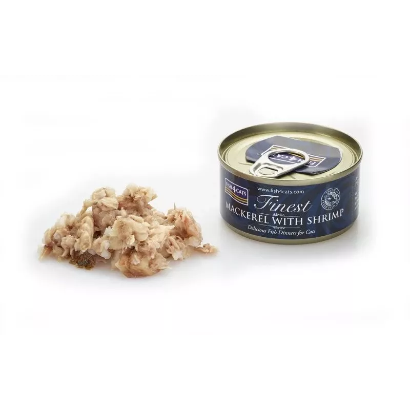 Comida húmida para gatos FISH4DOGS Cavala com Camarão 70 g — gatos adultos, sabor a peixe, lata, sem glúten