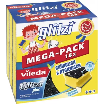 Esponja de limpeza VILEDA Glitzi plus MEGA-PACK 18x — conjunto de esponjas abrasivas para louça e superfícies