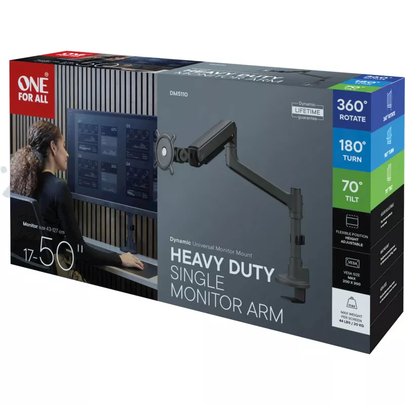 Suporte de monitor universal de alto desempenho DM 5110 Single Heavy Duty, suporte de monitor preto, para monitor 43 - 127 cm (17 - 50