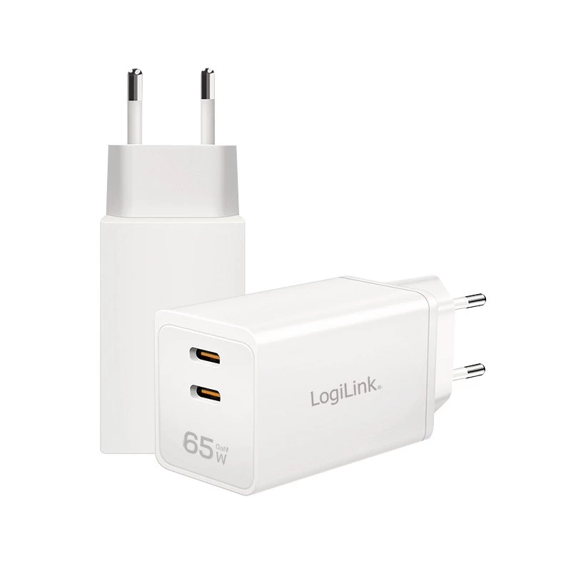 Adaptador de tomada USB duplo 65W, 2xUSB-C, branco
