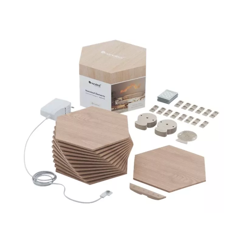 Nanoleaf | Elements Wood Look Hexagons Starter Kit (13 painéis) | Branco frio + Branco quente
