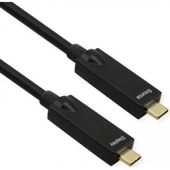 ROLINE Cabo USB 3.2 Gen 2, AOC, C-C, ST/ST, 10Gbit/s, 4K60Hz, PD (Power Delivery) 60W, preto, 15 m