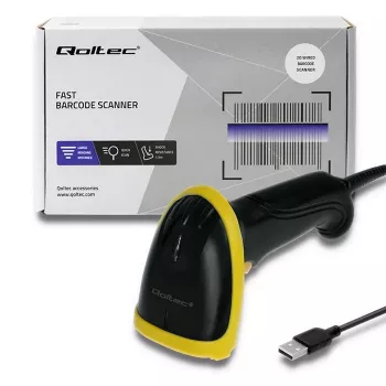 Qoltec 50867 leitor laser de códigos de barras 1D/2D, USB, preto