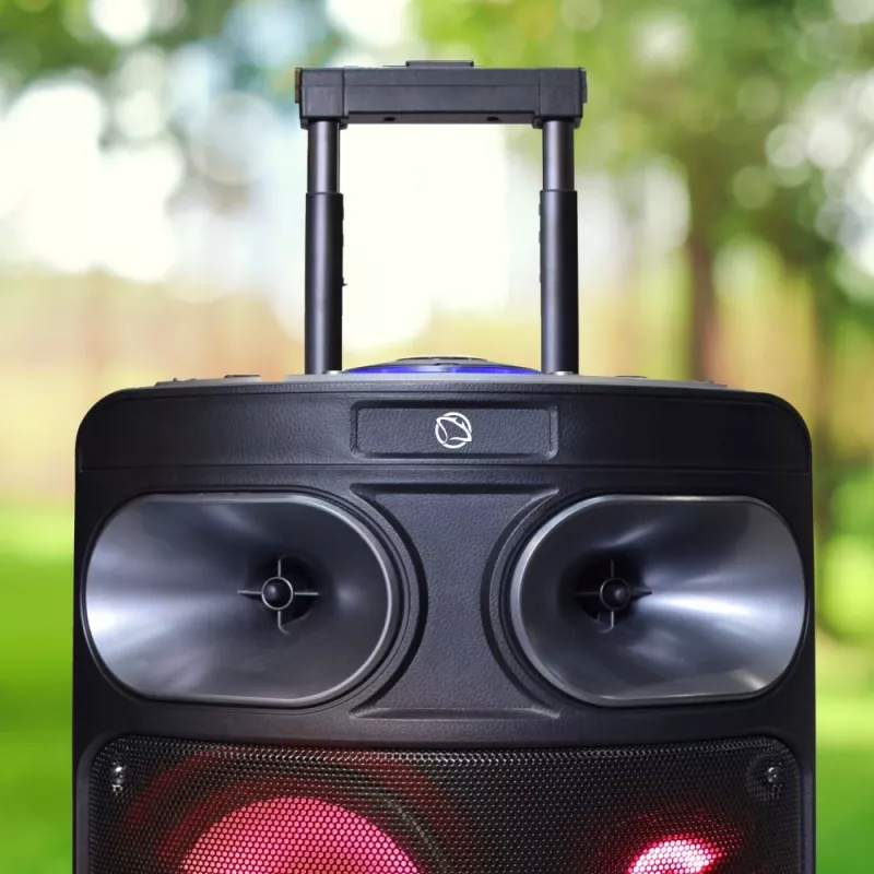 Altifalante de karaoke Bluetooth portátil MANTA SPK0803B140 140W, a pilhas, MIC/USB/microSD, FM, equalizador, rodas