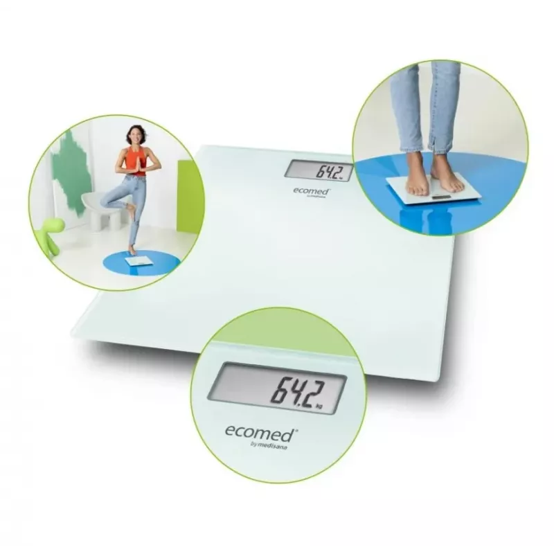 Ecomed by Medisana PS-72E Balança de Banho – 150 kg, Plataforma de Vidro, Branco