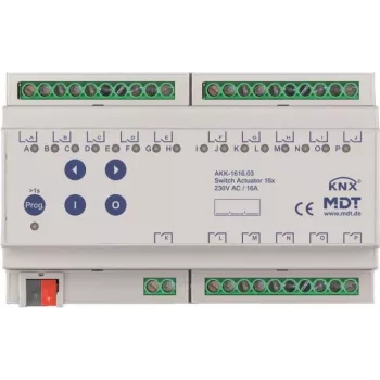 Atuador de comutação MDT 16 vias 8TE REG 16A 230VAC Compacto 70µF 10EVG AKK-1616.03