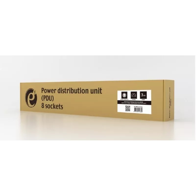 Unidade de distribuição de energia GEMBIRD EG-PDU-014-C14, 8 saídas AC, entrada C14, cabo de 3 m, 1U, 3680 W, 10 A, alumínio, preto