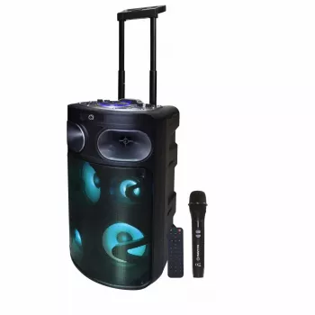 Altifalante de karaoke Bluetooth portátil MANTA SPK0803B140 140W, a pilhas, MIC/USB/microSD, FM, equalizador, rodas