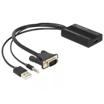 Cabo adaptador de vídeo DeLOCK 62597 0,25 m HDMI Type-A VGA D-Sub 3,5 mm USB Type-A preto