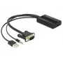 Cabo adaptador de vídeo DeLOCK 62597 0,25 m HDMI Type-A VGA D-Sub 3,5 mm USB Type-A preto