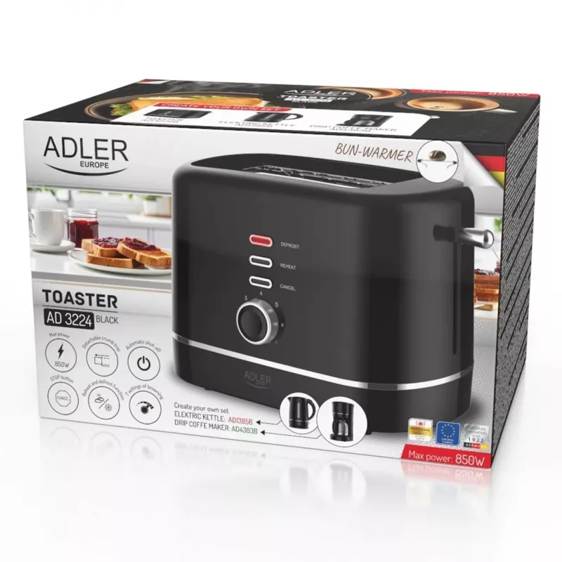 Adler AD 3224b torradeira com suporte para pãezinhos 7 níveis de tostagem preto