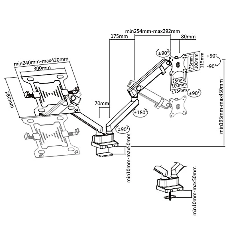 Suporte de mesa duplo para monitor e portátil MACLEAN MC-813 para ecrãs 17–32 polegadas, VESA 75x75/100x100