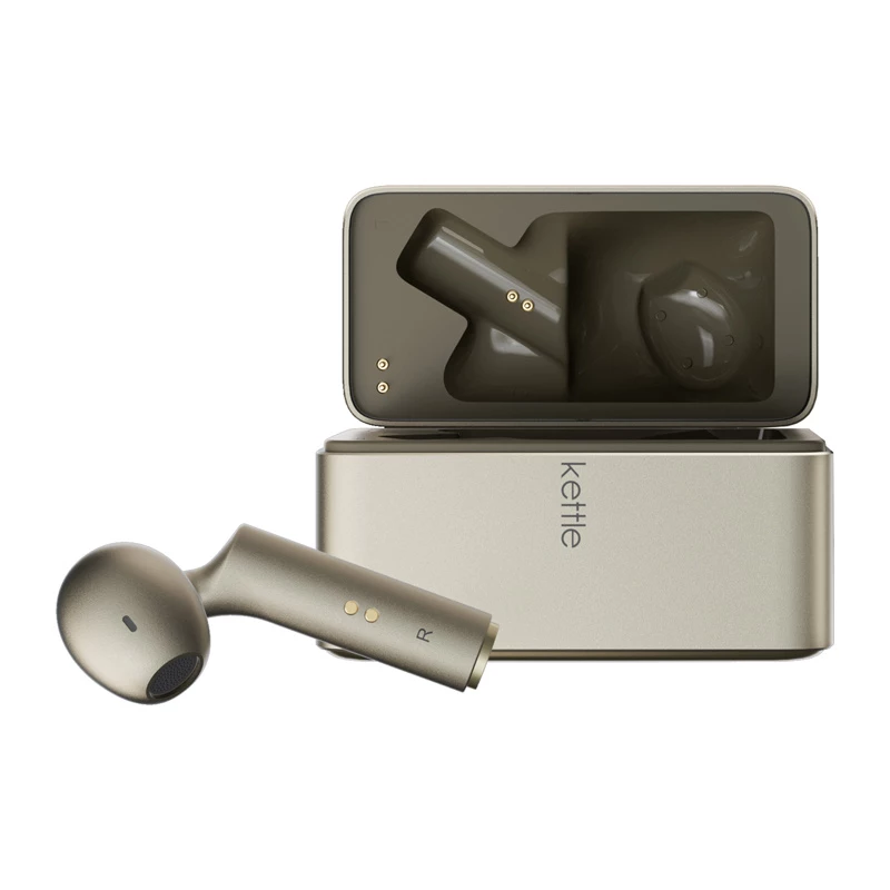 Tradutor In-Ear Timekettle W4 AI dourado — auscultadores de interpretação simultânea