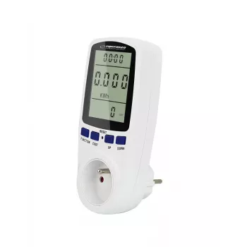 Medidor de consumo elétrico ESPERANZA ELA103 com ecrã LCD — 16 A, 3680 W, 230 V, 50–60 Hz