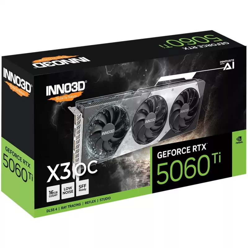 Placa gráfica Inno3D GeForce RTX 5060 Ti — 16 GB GDDR7, PCIe 5.0, 128-Bit, 3x DP 2.1b + HDMI 2.1b