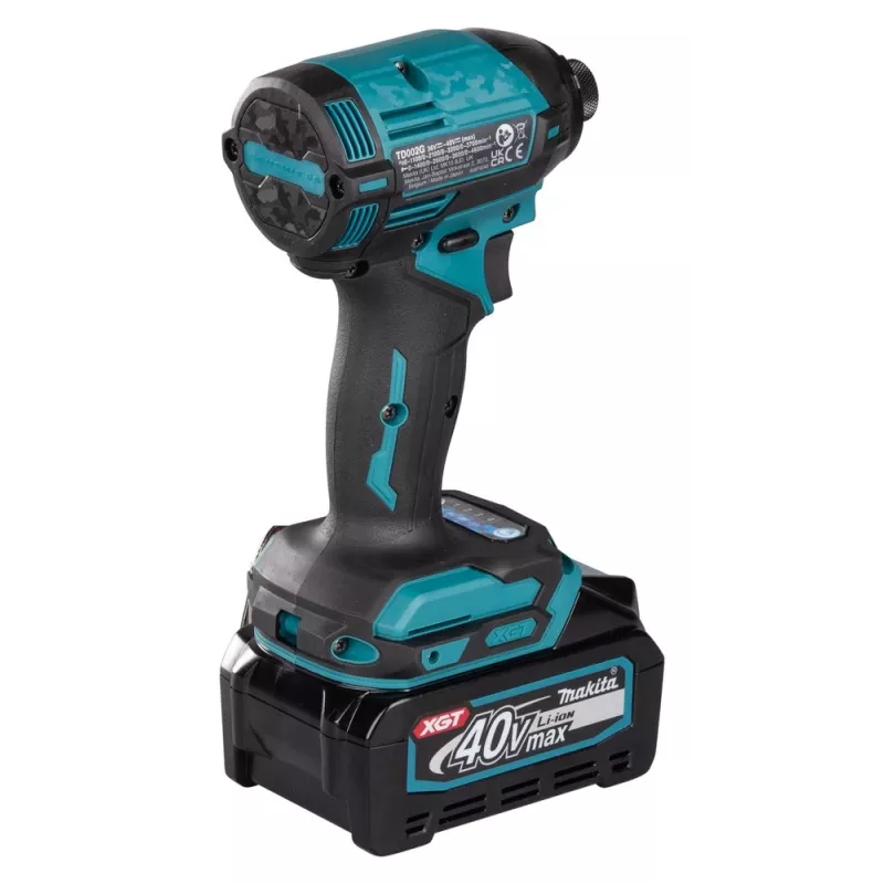 Makita TD002GD202 aparafusadora de impacto sem fios, 40 V XGT, sem escovas, 220 Nm, sextavado de 1/4", luz LED, com 2 baterias de iões de lítio de 2,5 Ah, carregador rápido e mala