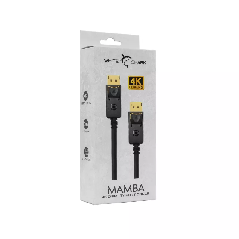 Cabo DisplayPort White Shark MAMBA 2m – 4K 60Hz, compatível com 2.0