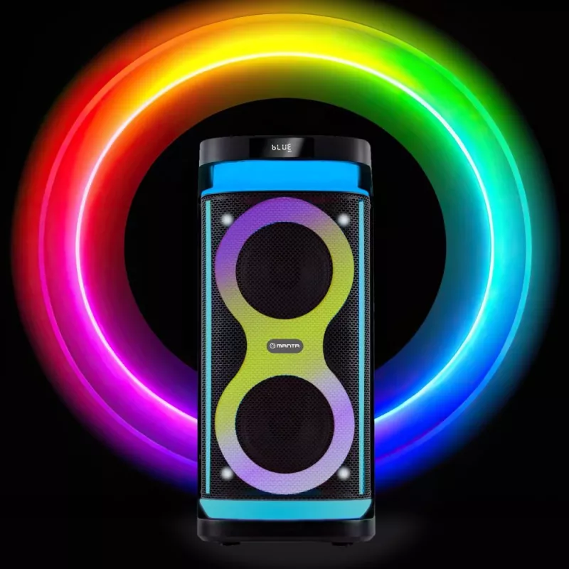 Altifalante portátil MANTA SPK0601B100, 100 W, Bluetooth, karaoke, microfone sem fios, bateria, equalizador, iluminação disco
