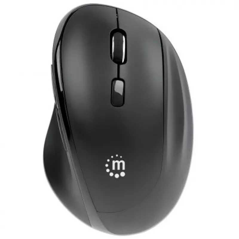 Manhattan Rato ergonómico sem fios, para destro, 800/1200/1600 dpi ajustáveis, 2,4 GHz (até 10 m), seis botões com roda de scroll, recetor combo USB-A e USB-C, preto, pilha AA (incluída), três anos de garantia