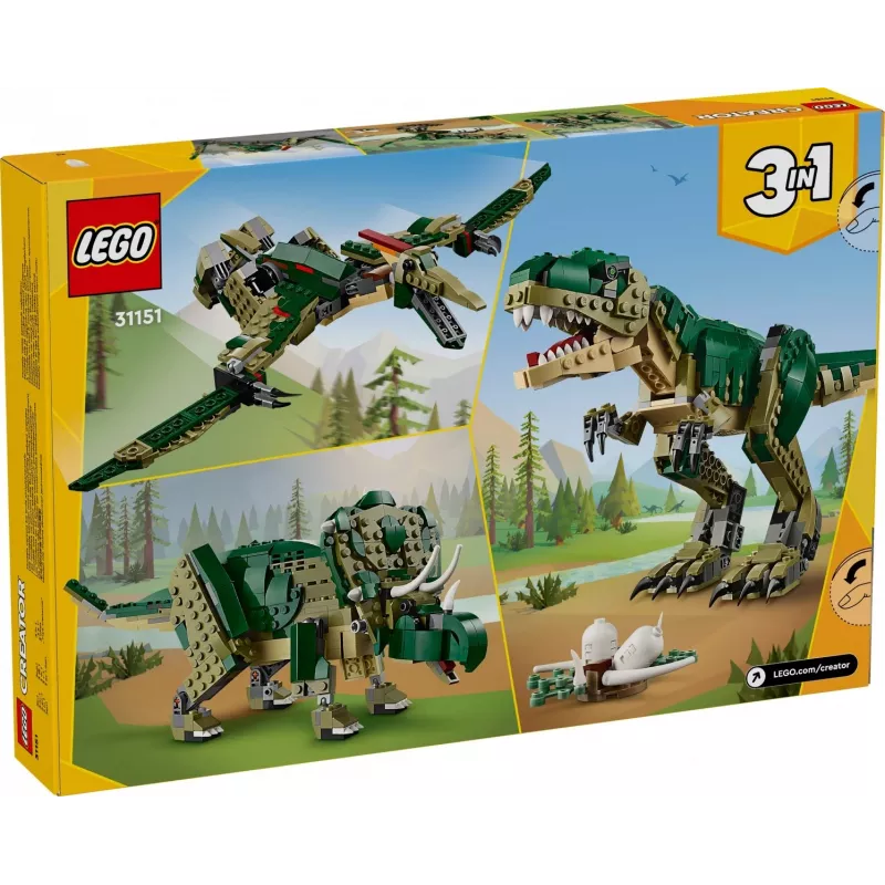 Brinquedo de construção LEGO Creator 3-em-1 T.Rex Conjunto de construção, 626 peças, 150 mm de altura, idade 9+