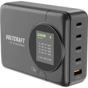 Estação de carregamento USB Voltcraft UC-4C1A240W01 USB-C USB-A PD 3.0 preta interior (VC-16871780)