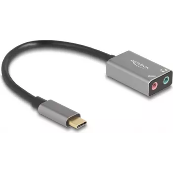 Placa de áudio USB externa DELOCK 67071 — 16 bits, 48 kHz, 3,5 mm auscultadores, caixa em alumínio, cabo de 0,15 m