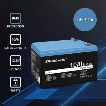 Bateria LiFePO4 QOLTEC 10Ah 12,8V 128Wh com BMS integrado
