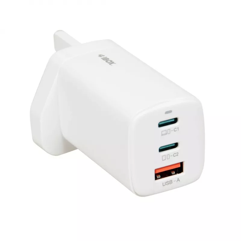 iBOX C-65 branco, carregador universal GaN 65W ficha UK