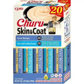 Snack de comida húmida para gatos Inaba Foods Churu pele e pelo atum 20 x 14 g (280 g) saquetas