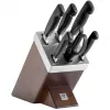 Conjunto de facas e bloco de corte ZWILLING 35145-000-0 — 7 peças, lâminas de aço inoxidável, cabos de plástico, incluindo faca de pão, descascador, faca de cozinha, faca de fatiar, compartimento para tesouras
