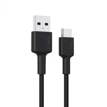 Cabo USB-A para USB-C AUKEY CB-CD30 0,9 m – preto, entrançado, USB PD 3.0, 0,48 Gbit/s