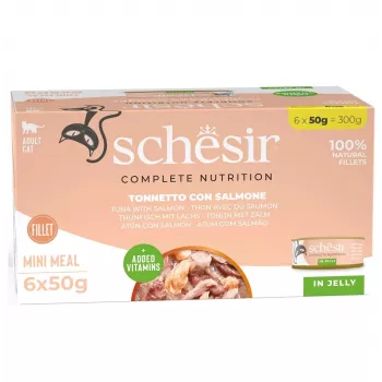 SCHESIR Atum com Salmão em Gelatina - Alimento húmido para gatos - 6x50 g
