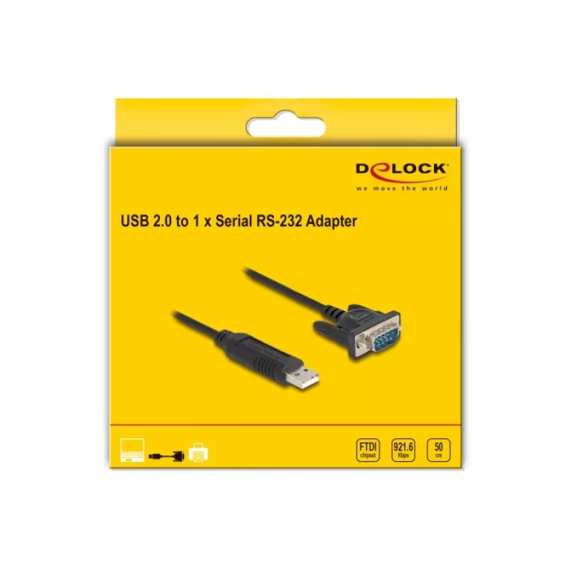 Adaptador USB 2.0 para série RS-232 DeLOCK 50 cm FTDI preto