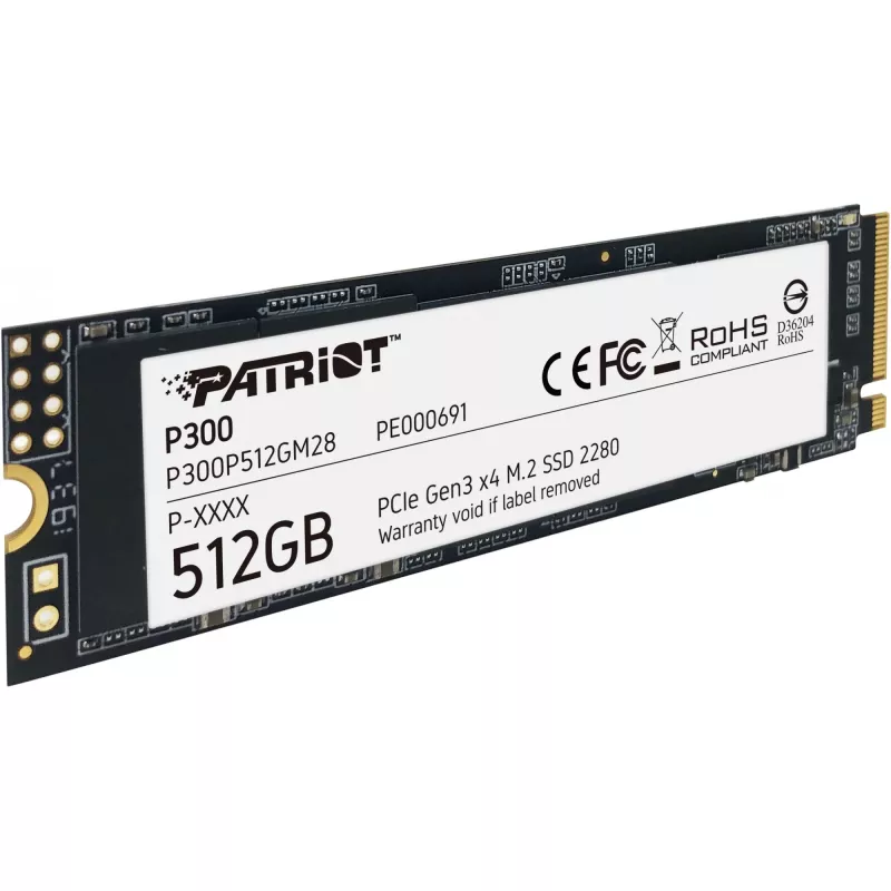 SSD interno PATRIOT P300 512 GB M.2 PCIe NVMe — Leitura 1700 MB/s, Escrita 1200 MB/s, 3D NAND, 3,8 mm, TBW 240