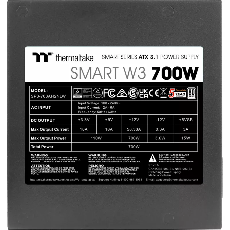 Fonte de alimentação Thermaltake Smart W3 700 W