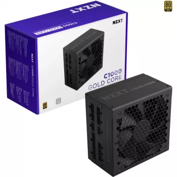 C1000 GOLD CORE, fonte de alimentação para PC preta, 1x 12-Pin High Power GPU, 3x PCIe, gestão de cabos, 1000 Watt