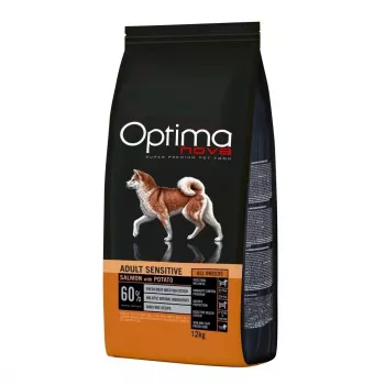 Ração seca para cães Optimanova Adult Sensitive Salmon & Potato 12 kg para cães adultos com digestão sensível