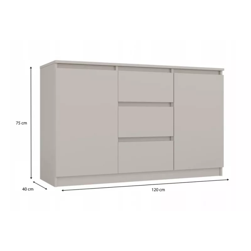 Cómoda com 2 portas e 3 gavetas, cor caxemira
