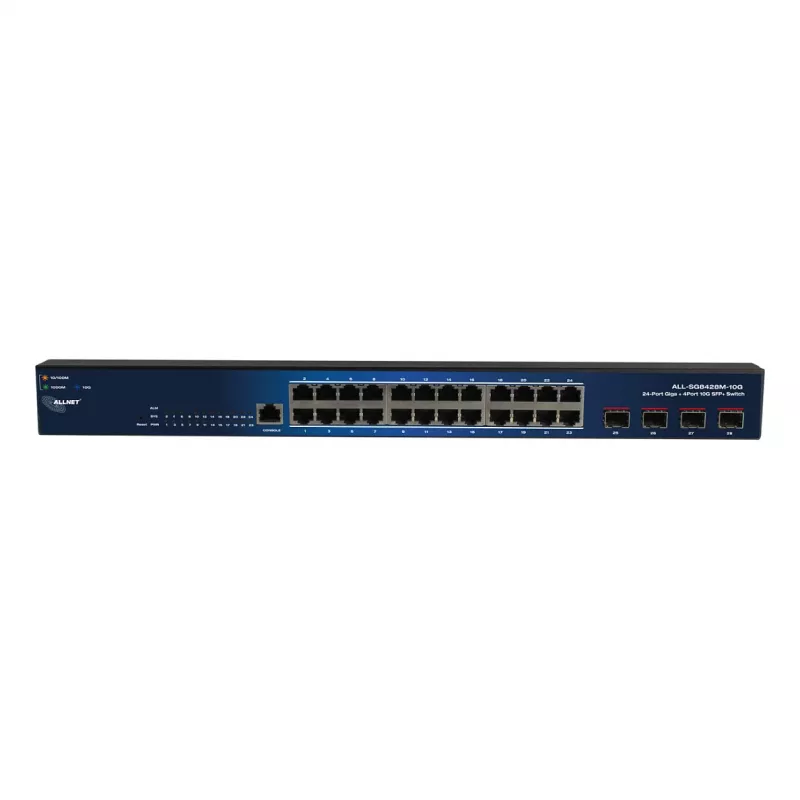 ALLNET Switch smart managed Layer2 24 portas • 24x GbE • 4x SFP+ • 19 • sem ventoinha • ALL-SG8428M-10G